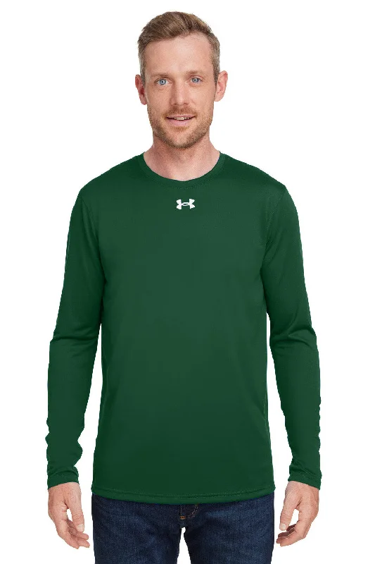 men’s stylish short sleeve button shirts -Under Armour Mens Team Tech Moisture Wicking Long Sleeve Crewneck T-Shirt - Forest Green