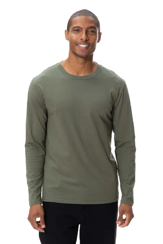 men’s stylish casual short sleeve t-shirts -Threadfast Apparel Mens Ultimate Long Sleeve Crewneck T-Shirt - Army Green