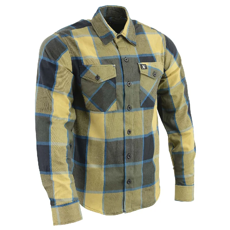 men’s stylish short sleeve shirts with patterns -Milwaukee Leather Men's Flannel Plaid Shirt Beige with Black and Blue Long Sleeve Cotton Button Down Shirt MNG11639