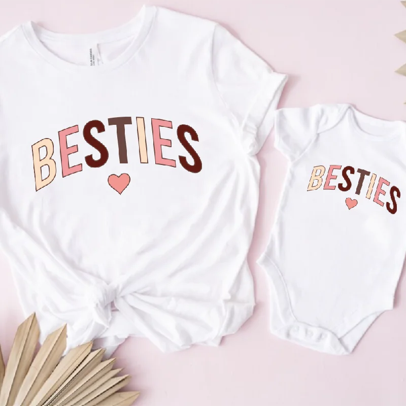 stylish short sleeve shirts for work -Besties Autumn Matching White T-Shirt & Baby Vest