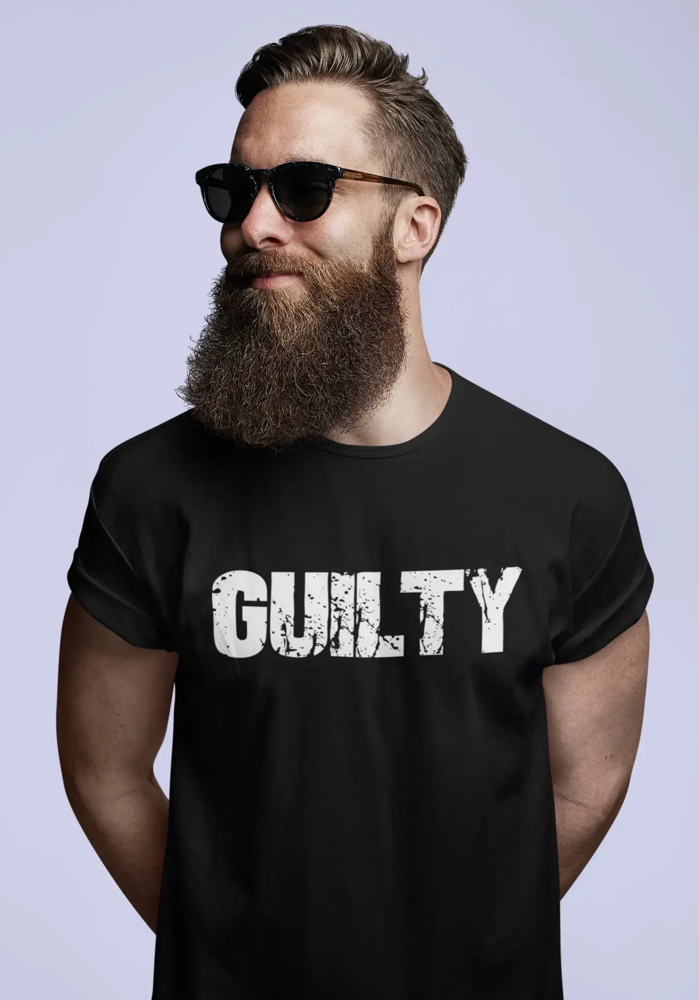 short sleeve shirts with modern patterns for men -guilty , white letters, Men's Short Sleeve Round Neck T-shirt 00007