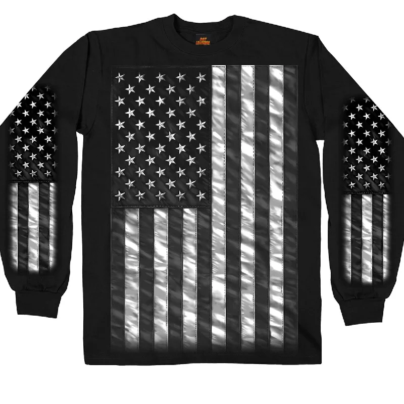 short sleeve t-shirts for active men -Hot Leathers GMS2393 Men’s ‘American Flag’ Long Sleeve Black Shirt