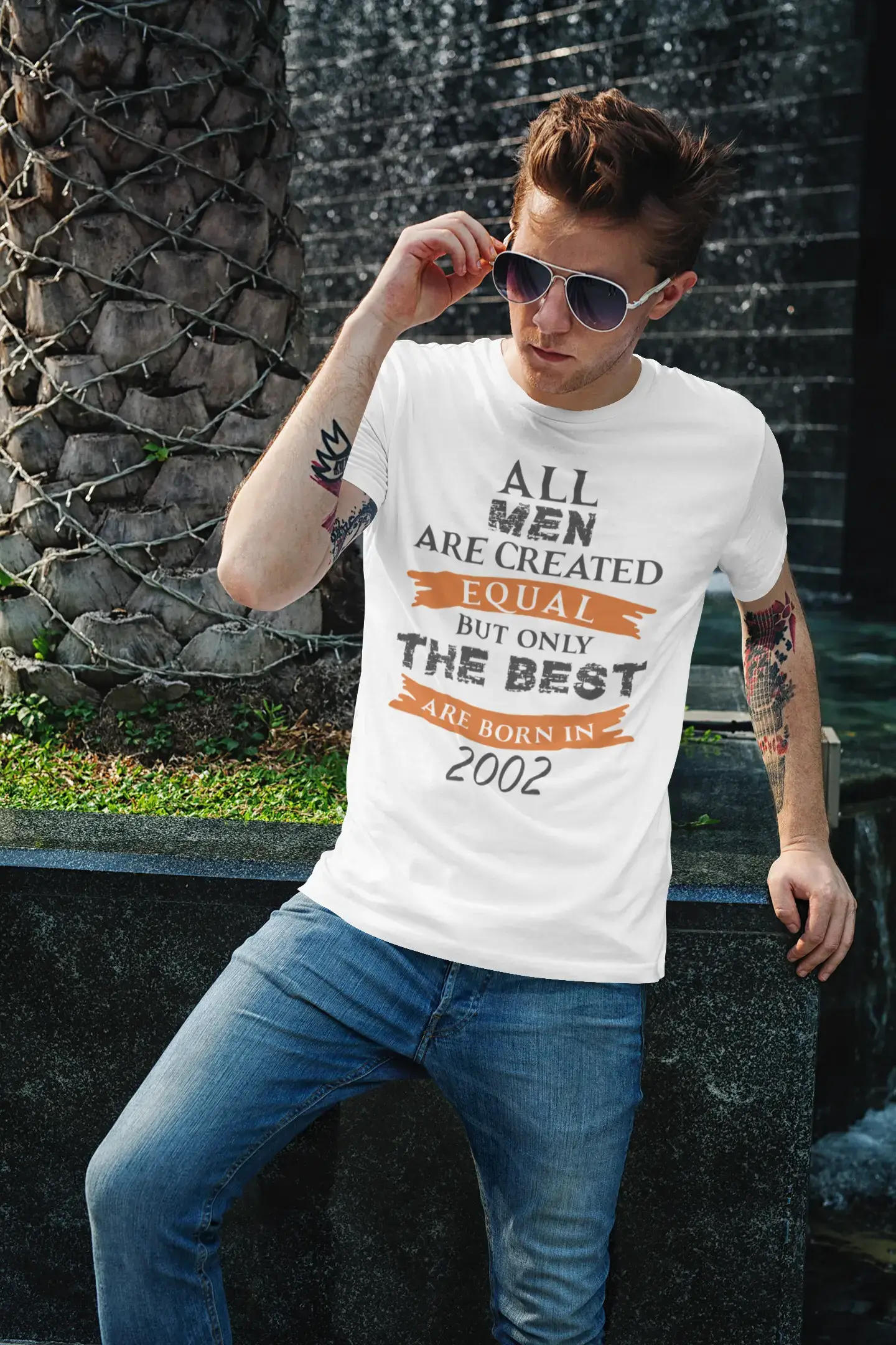 men’s cool short sleeve shirts for summer -2002, Only the Best are Born in 2002 Men's T-shirt White Birthday Gift 00510