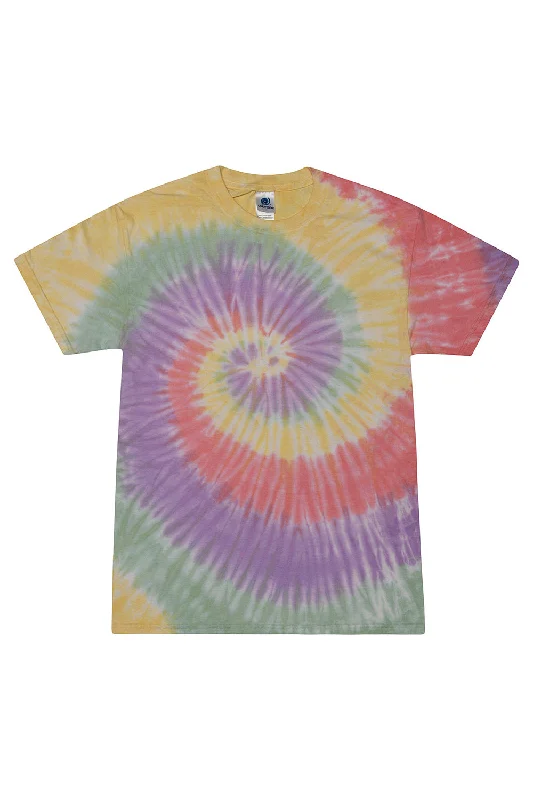 casual short sleeve shirts with pockets for men -Tie-Dye Mens Short Sleeve Crewneck T-Shirt - Zen Rainbow