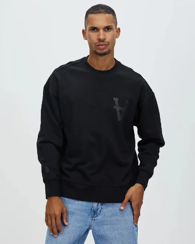 Men’s soft pullover hoodie-Abrand Mens A Team Crew Black