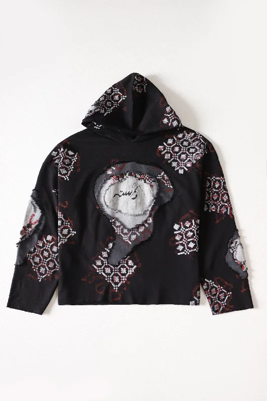 Men’s cozy pullover hoodie-"CYCLONE" BLOCK PRINT HOODIE