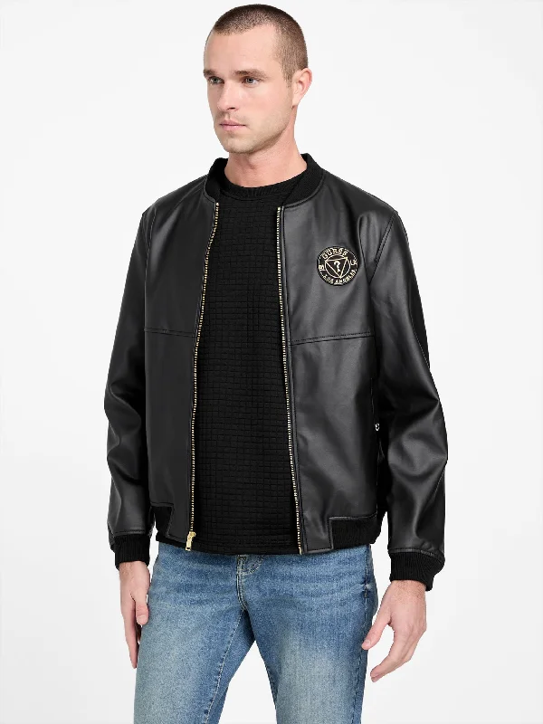 Men's moisture-wicking jackets-Broe Patch Faux-Leather Jacket