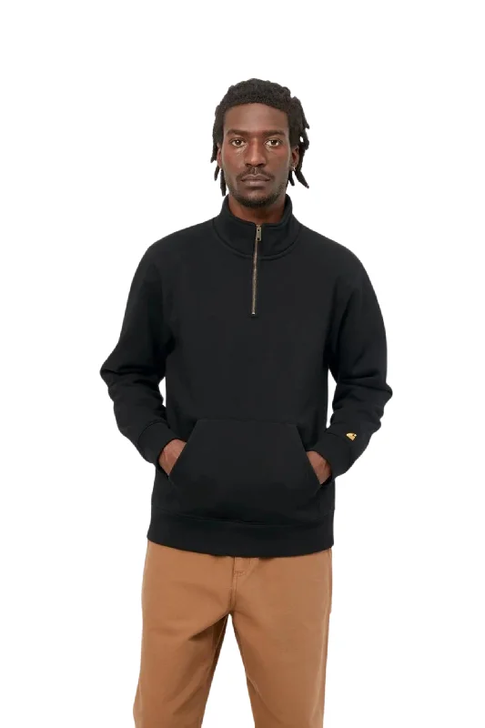 Hoodie with bold stitching men-Chase Neck Zip Sweatshirt in Black