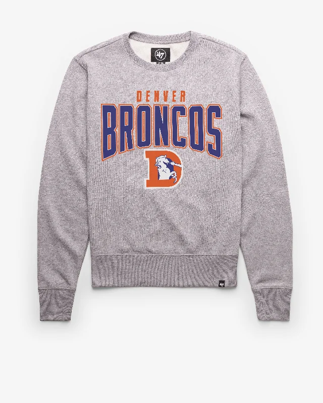 Men’s comfy travel hoodie-DENVER BRONCOS HISTORIC TEAM ELEMENTS ARCH '47 HEADLINE CREW