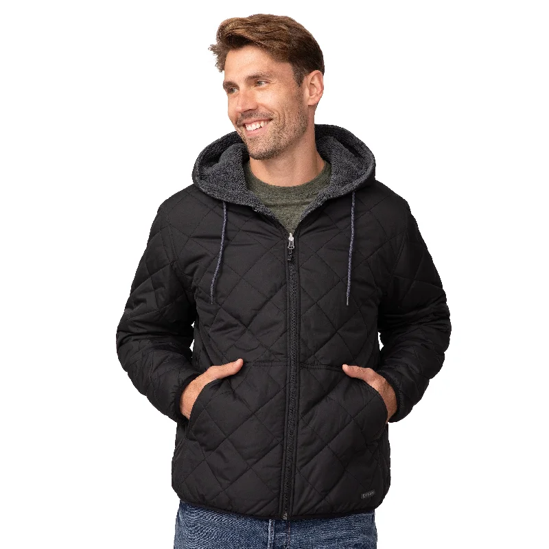 Men's fleece jackets-Free Country Men's Atlas Hooded Quilted Reversible Sherpa Jacket