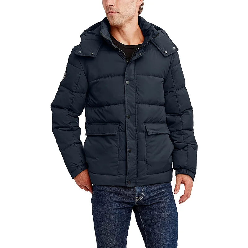 Men's personalized jackets-HFX Men's Puffer Jacket with Hood, Water and Wind Resistant, Midnight