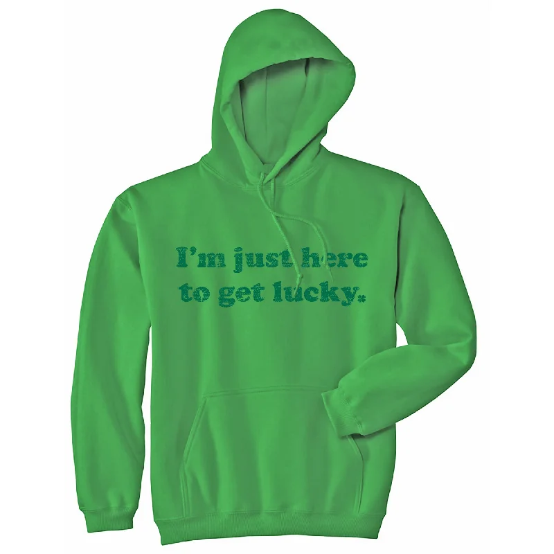 Men’s rugged zip hoodie-Just Here To Get Lucky Hoodie Funny St Patricks Day Shirt Shenanigans Outfit Graphic Sweatshirt