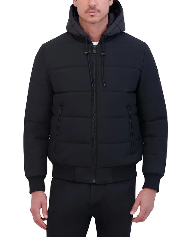 Men's modern quilted jackets-Kenneth Cole Oxford Hooded Bomber Jacket