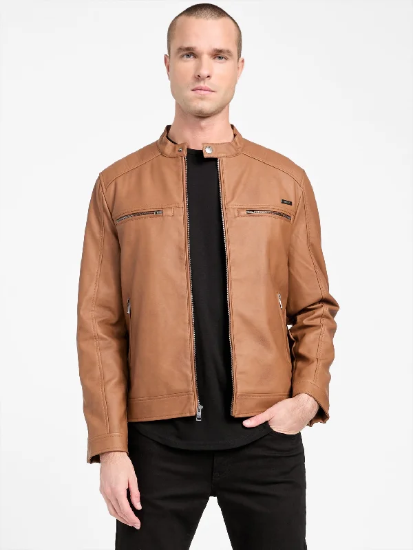 Men's camping quilted jackets-Mack Faux-Leather Moto Jacket