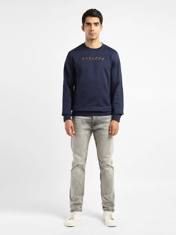 Hoodie with unique pattern men-Men's Brand Logo Blue Crew Neck Sweatshirt