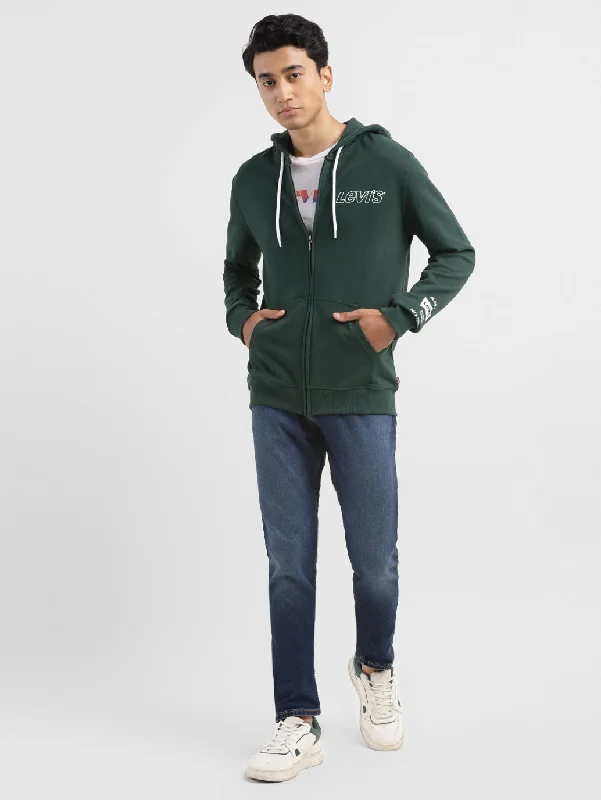 Men’s stylish hoodie-Men's Brand Logo Dark Green Hooded Sweatshirt