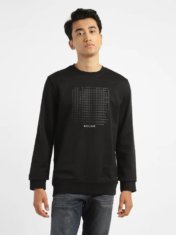 Men’s tech hoodie-Men's Solid Black Crew Neck Sweatshirt