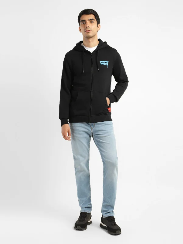 Men’s cotton hoodie-Men's Solid Black Hooded Sweatshirt