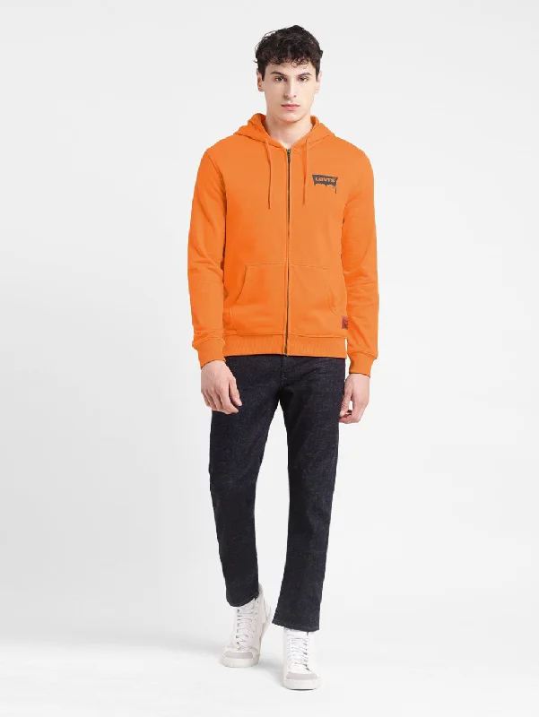 Men’s lightweight chill hoodie-Men's Solid Orange Hooded Sweatshirt