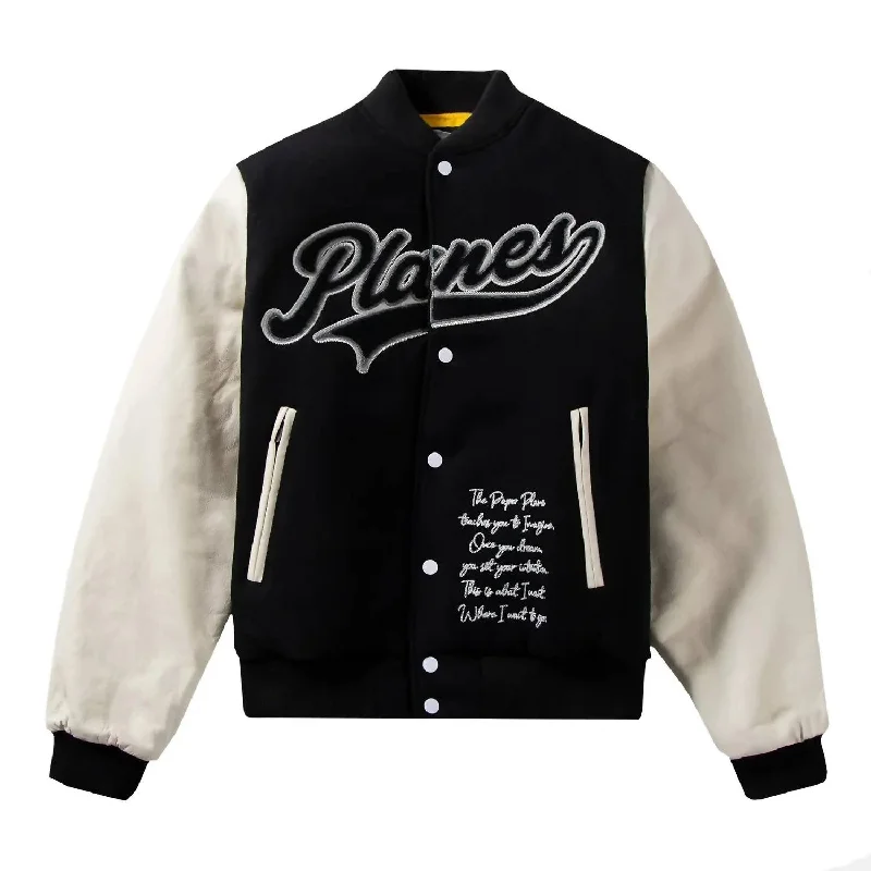 Men's date-night jackets-Men's Varsity Jacket In Black