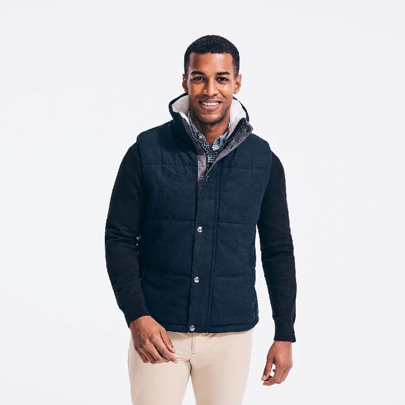 Men's mid-length puffer jackets-Nautica Mens Quilted Wool Vest