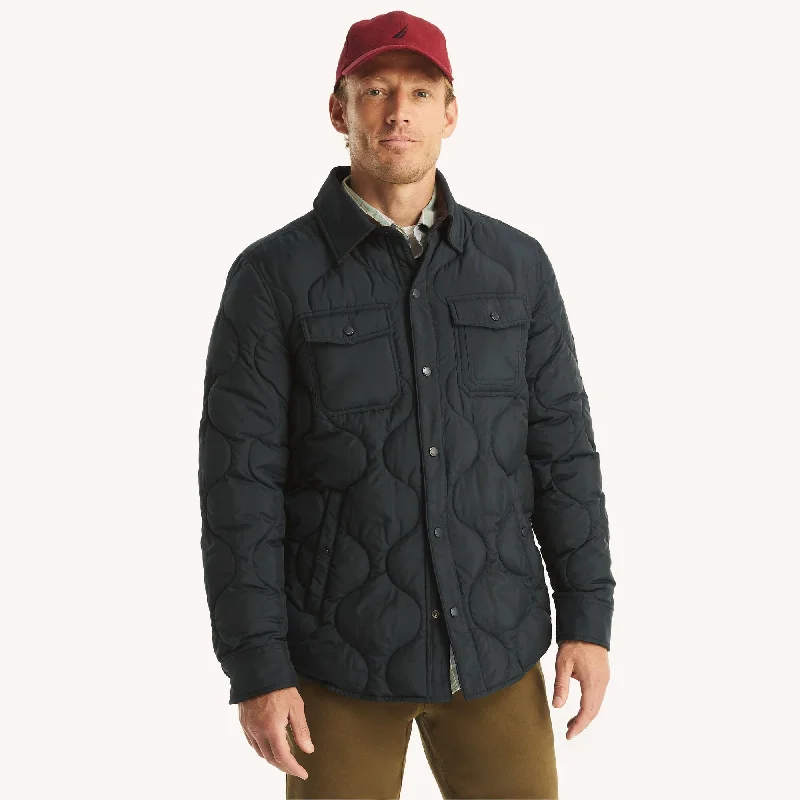 Men's outdoor bomber jackets-Nautica Mens Tempasphere Quilted Shirt Jacket