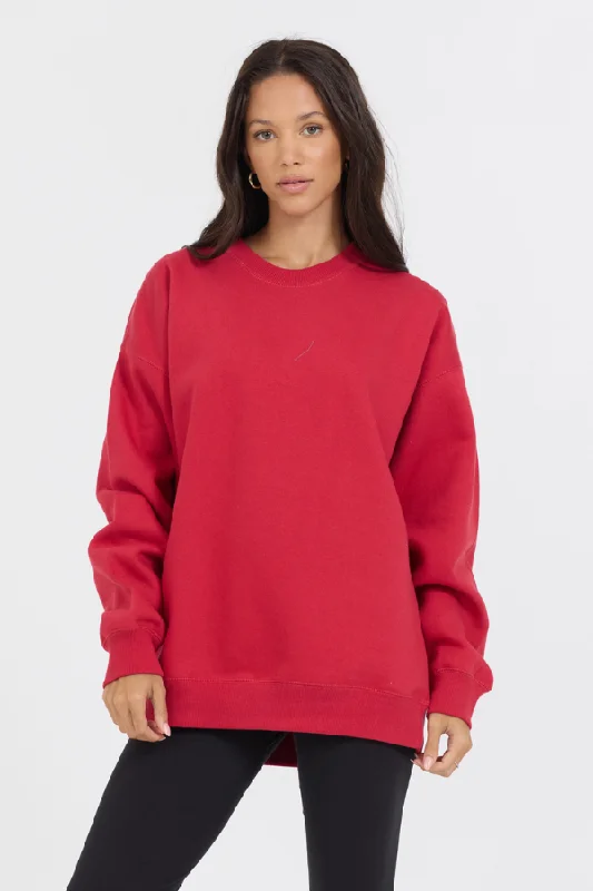 Hoodie with retro style men-Red Proweave Crewneck