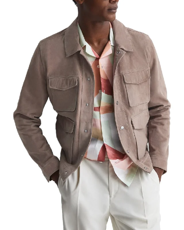 Men's performance trench jackets-Reiss Ballina Leather Jacket