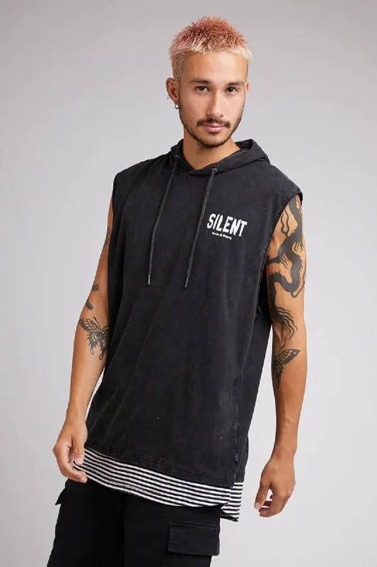 Men’s cozy camo hoodie-Silent Theory Mens Riot Hoodie Muscle Washed Black