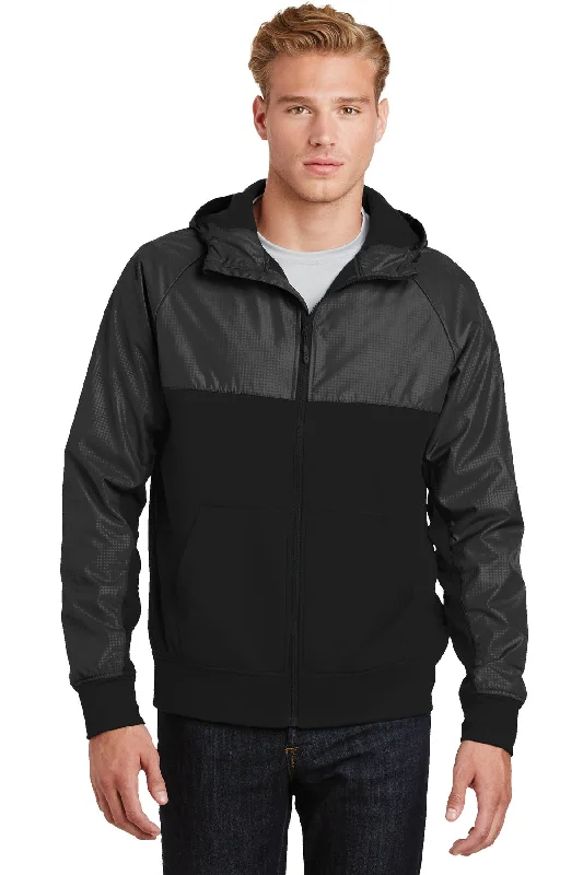 Men's flannel jackets-Sport-Tek Men's Embossed Hybrid Full-Zip Hooded Jacket JST50