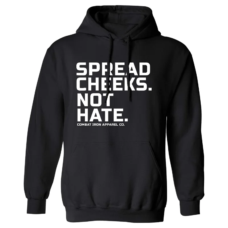 Men’s rugged camo hoodie-Spread Cheeks. Not Hate. Hoodie