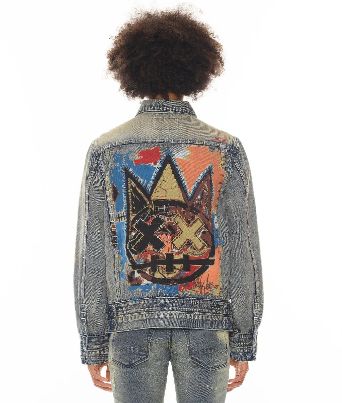 Men's lightweight bomber jackets-TYPE IV DENIM JACKET WITH DOUBLE CUFF AND WAISTBAND IN BASQ