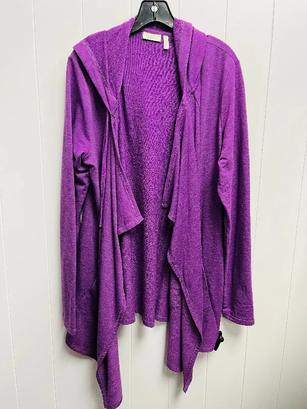 fashionable short sleeve shirts with logos -Cardigan By Logo In Purple, Size: M