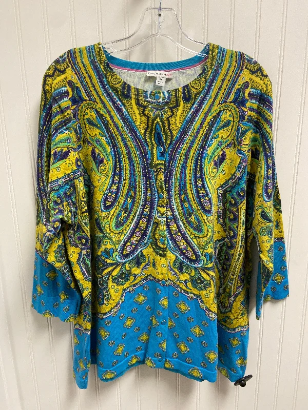 high-quality summer short sleeve shirts -Sweater Cardigan By Isaac Mizrahi Live Qvc In Paisley Print, Size: 2x