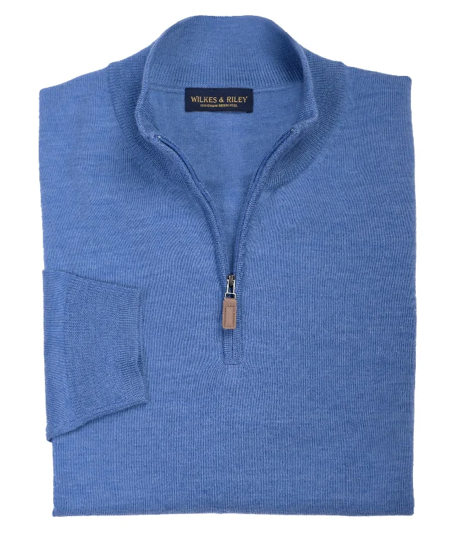 Ultra-fine Zegna Baruffa Half-Zip Merino Wool Sweater - Light Blue