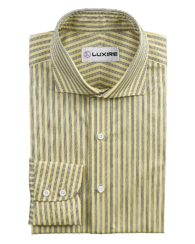 Men's snap-button shirts-Albini Yellow With Blue Stripes