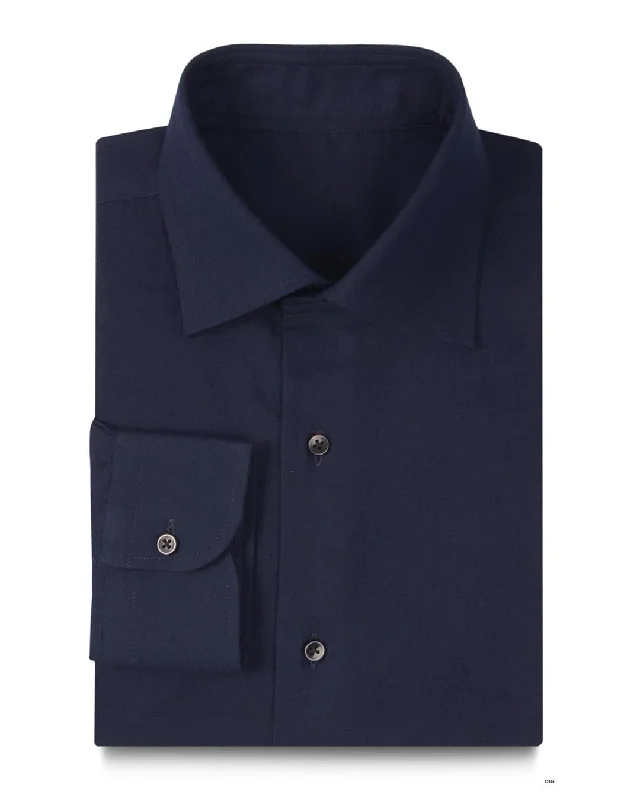 Men's knot-front shirts-Cashmerello Alumo: Dark Navy Blue Cotton Twill