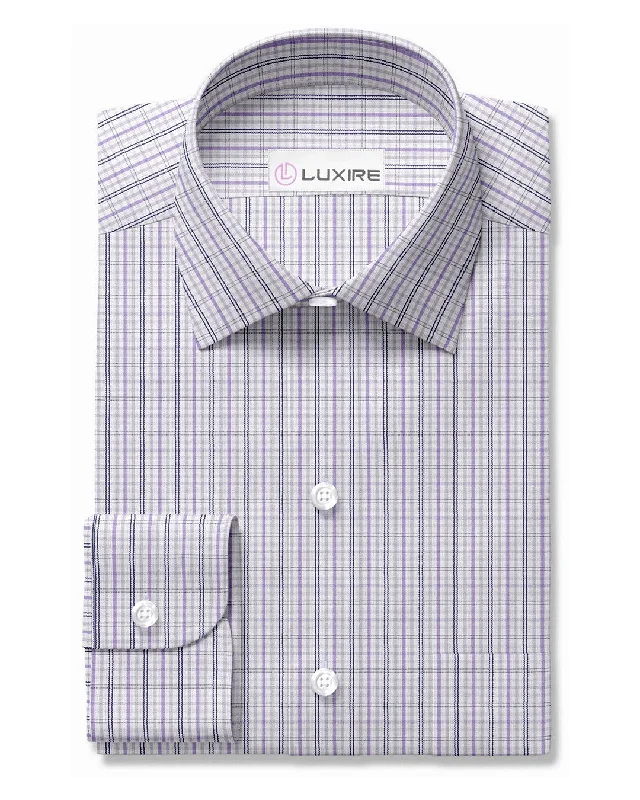 Men's beach shirts-Alumo Navy and Purple Tattersall Checks