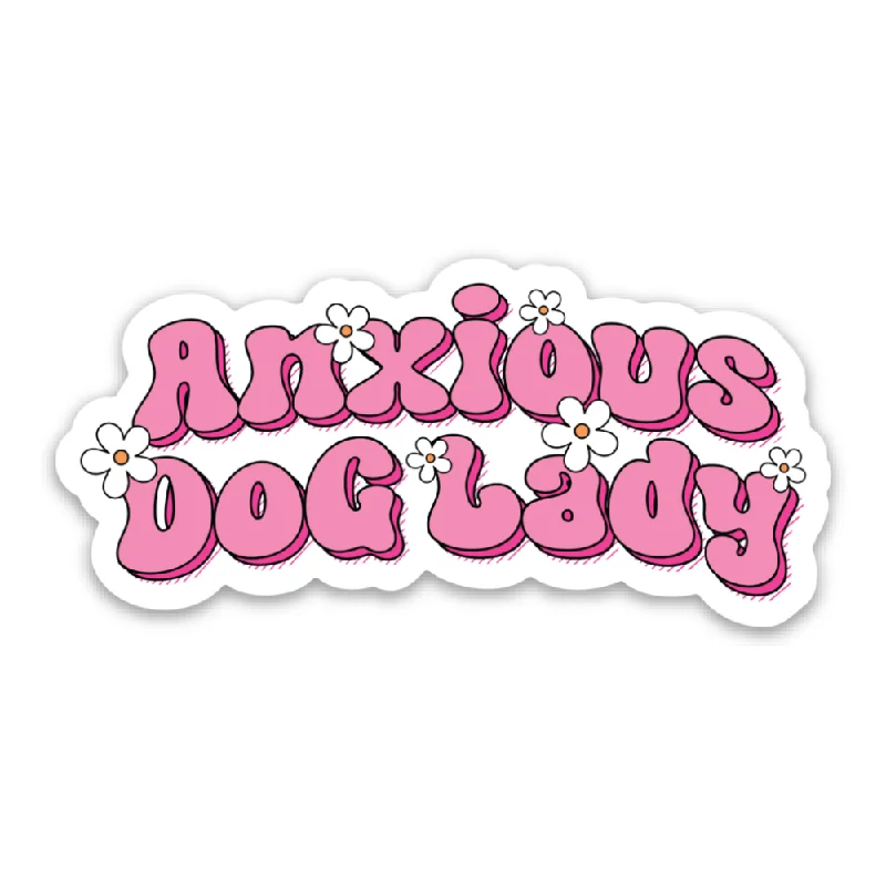 fashionable short sleeve t-shirts for men -Anxious Dog Lady Vinyl Sticker