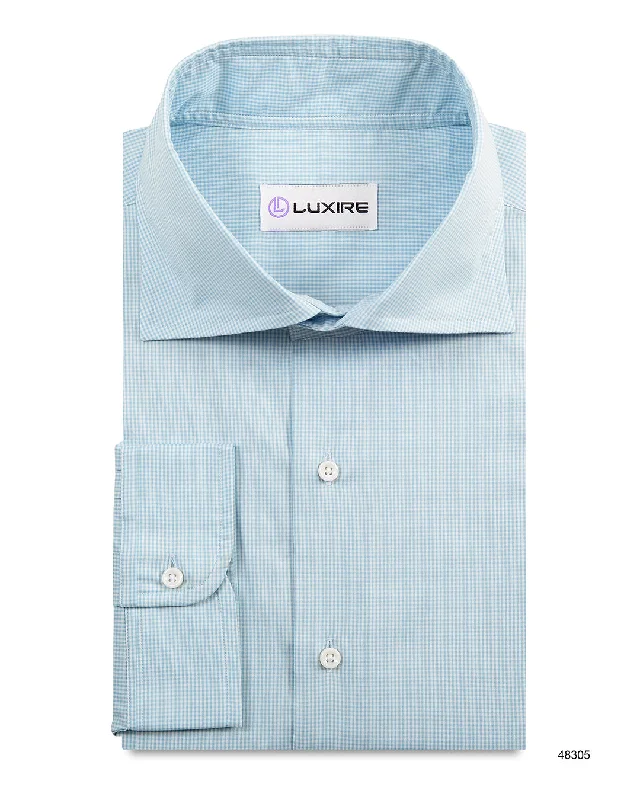 Men's half-button shirts-Aqua Macro Gingham