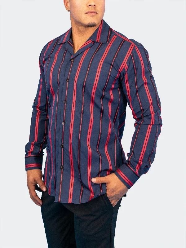 Men's satin shirts-Archemedis BoldStripe Blue