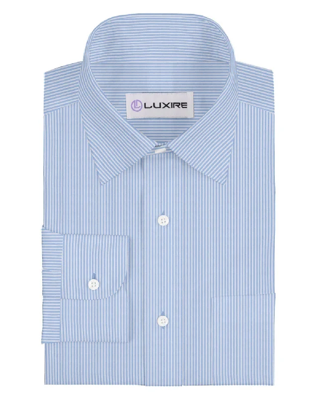 Men's spring shirts-Arctic Blue White Stripes Seersucker Shirt