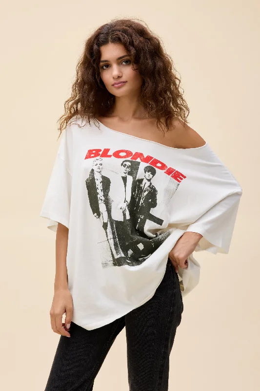 modern slim-fit short sleeve shirts for men -Blondie Self-Titled Off-The-Shoulder OS Tee