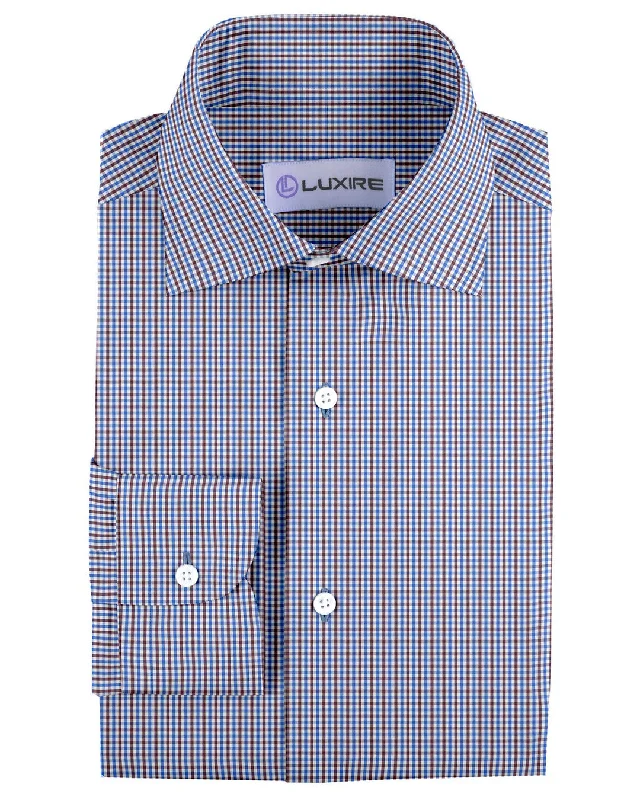 Men's performance shirts-Blue Brown White Gingham Checks