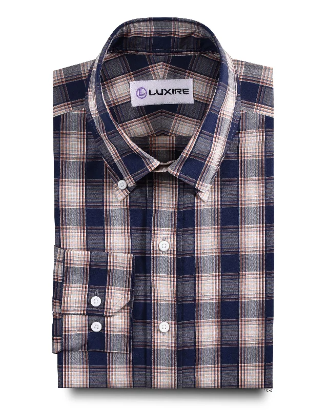 Men's two-tone shirts-Blue Peach Tattersall Madras