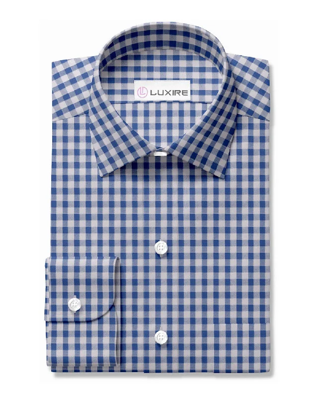 Men's mock-neck shirts-Blue White Gingham Checks