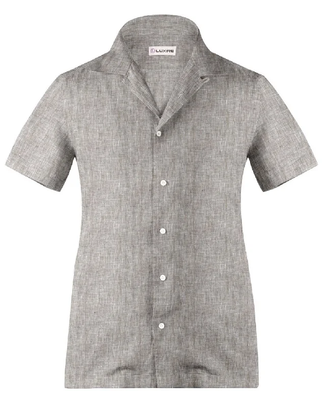 Men's minimalist shirts-Camp collar PRESET STYLE in Brown Linen