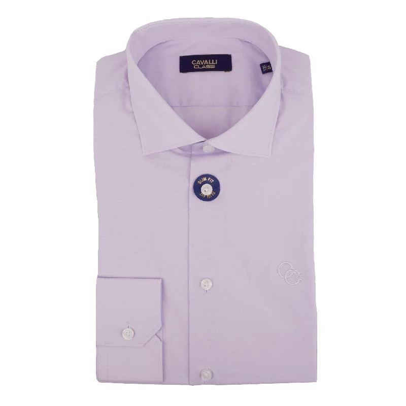 Men's moisture-wicking shirts-Cavalli Class Mens Lilac Dress Shirts Long Sleeve With Emb