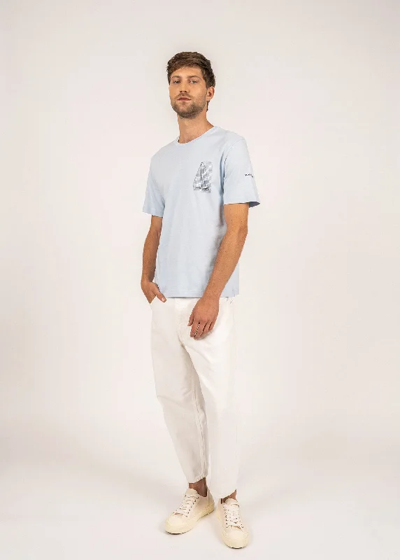 modern short sleeve t-shirts for men -CEDRIC - Tee With Boat Motif for Men | 100% Pima Cotton (LIGHT BLUE)