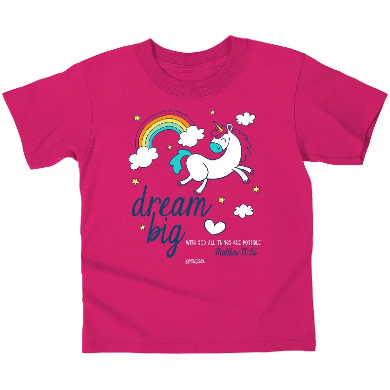 men’s short sleeve shirts for hiking -Cherished Girl Dream Big Unicorn Christian Toddler Youth T-Shirt